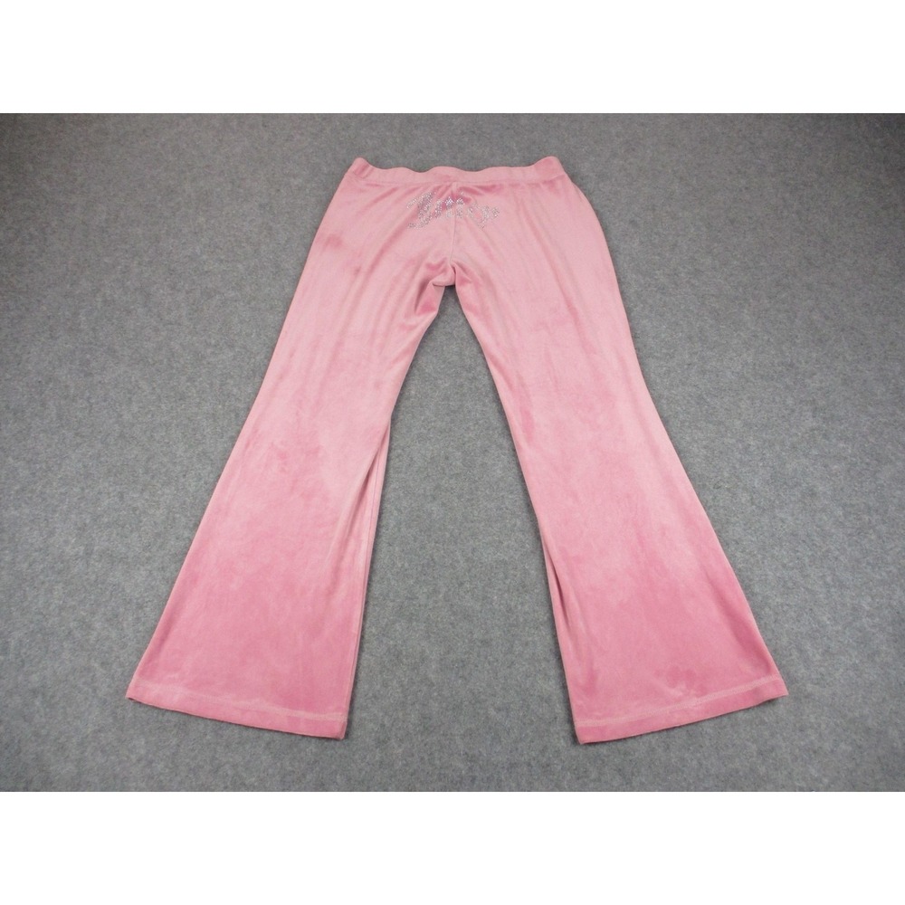Juicy Couture Pants Womens XL Pink Velour Flare Sweatpants Rhinestone Logo 30x32